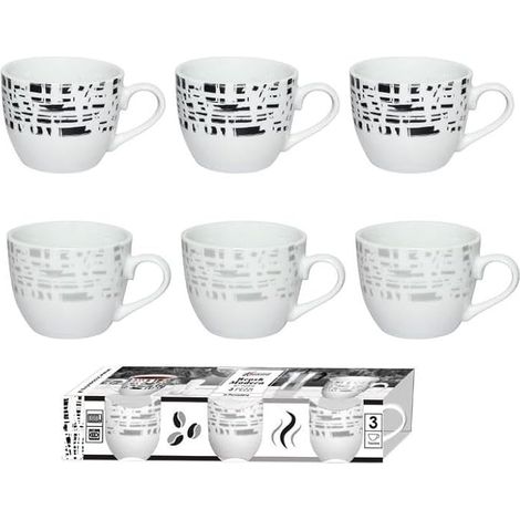 Set 3 Tazzine Tazze Caffè in Ceramica Senza Piattini Brusch Modern 2 Colori
