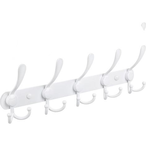 Appendiabiti da parete, ganci murali – Acciaio inossidabile extra resistente, 5 ganci, appendiabiti per cappotti, cappelli, asciugamani, ingresso, bagno (bianco) (1/5)