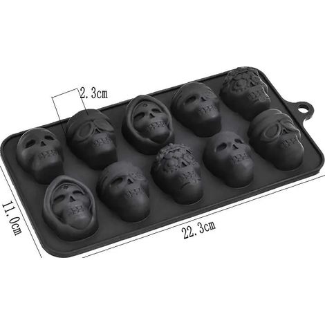 (A) Moule à glaçons en forme de crâne à 10 cases, idéal pour Halloween, ustensiles de cuisine et de pâtisserie, moule en silicone réutilisable pour chocolat, bonbons et crème glacée. (1/5)