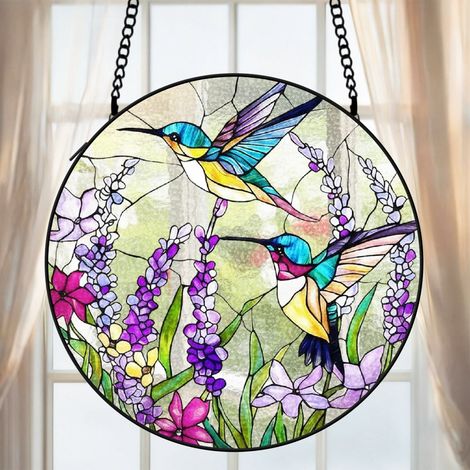 Suspension colibri vitrail attrape-soleil 25 cm décoration fenêtre oiseau lumineux cadeau intérieur (1/5)
