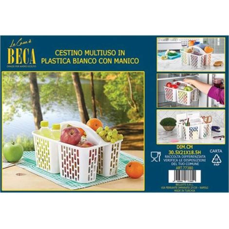 Cestino Multiuso in Plastica Bianco con Manico 4 Scomparti 30,5 x 21 x 8,5 cm
