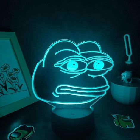 Lampe néon LED 3D Pepe, grenouille triste, inspirée des jeux vidéo, avec des animaux mignons et colorés. Cadeau idéal pour la chambre d'enfant. Décoration tactile pour table. (1/5)