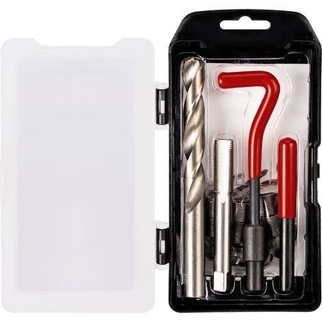 Kit de reparación de rosca de bujía M10 x 1.25 mm con helicoils. Incluye broca, macho, herramienta de inserción, punzón y 10 insertos. (1/2)