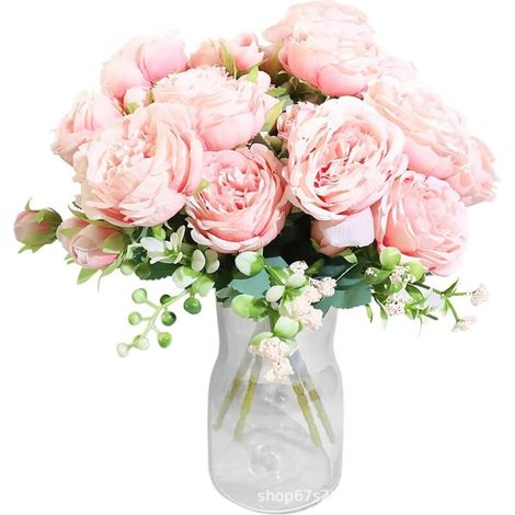 4 Bouquets de Pivoines Artificielles Rose Pâle - Décoration Florale Artificielle, Composition pour Table et Centre de Table
