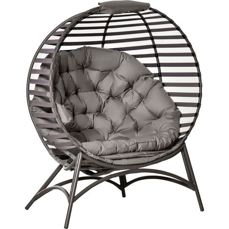 Papasansessel Gartenstuhl 2 Körbe Kissen Oval Loungesessel Faltbar Balkon Terrasse Sandbraun Stahl 118X75X139Cm