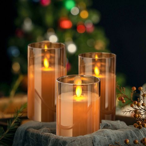 Gold 3-piece Remote-controlled LED Light Electronic Flameless Candle Set (1/5)