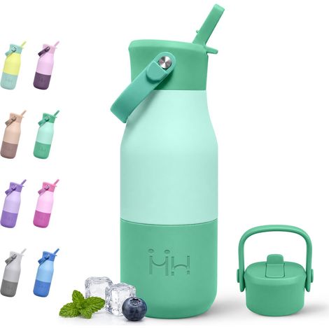 Gourde Isotherme 400ml, Bouteille Isotherme en Acier Inoxydable, Gourde Inox avec Paille, Bouteille avec Manchon en Silicone, sans BPA, pour l'École, Bureau, Extérieur, Camping (1/5)