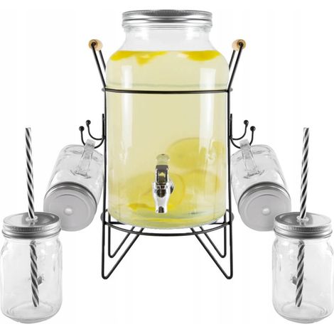 TARRO DE VIDRIO DE 6 LITROS CON GRIFO + SOPORTE PARA 4 VASOS DE ZUMO (1/5)