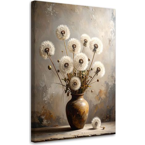 Tableau déco Bouquet de pissenlits dans un vase beige 40x60 (1/4)