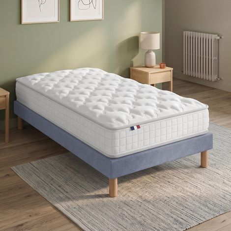 Ensemble matelas ressorts ASTRE sommier déco bleu 140x190cm (1/5)
