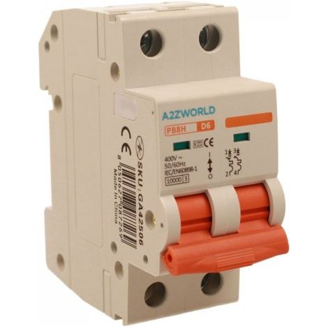 MCB Interruttore Magnetotermico Automatico Curva D 2P 2M 10000A D6A AC 400V IP20 IEC60898-1 PB8H