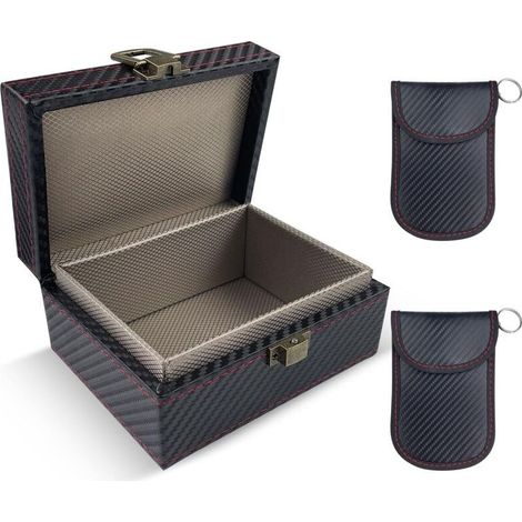 Etui Anti RFID, Boite Anti RFID, Antivol Boîtier Faraday avec 2 Signal Blocage Faraday Pochette Sac, Keyless Go Boîtier Protection Clef Voiture, Boîte à Clés de Voiture, Cage de Faraday (1/5)