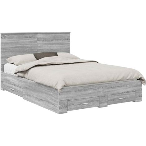 Bed Frame with Drawer Grey Sonoma 140 x 200 cm Engineered Wood vidaXL