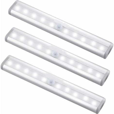 Détecteur de mouvement Lumière intérieure, 10 LED Détecteur de mouvement Placard Lumières magnétiques à piles sous le meuble Bande de lumières sans fil Stick Up Night Lights Bar pour placard Cuisine C (1/4)