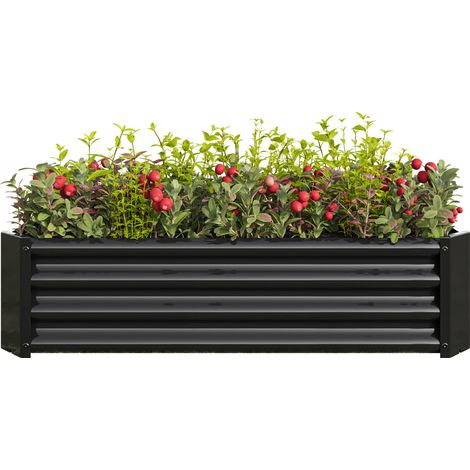 Huerto elevado de metal negro 120 x 60 x 30 cm sin fondo acero galvanizado (1/5)