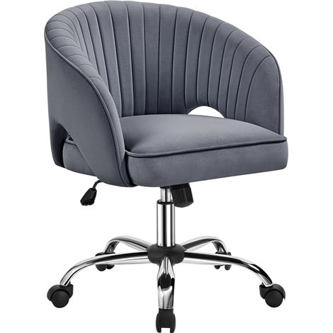 Homevive Silla de Oficina Silla Terciopelo Silla con Rudas Sillon para Trabajo Silla Altura Ajustable Tapizada de Terciopelo Gris Oscuro