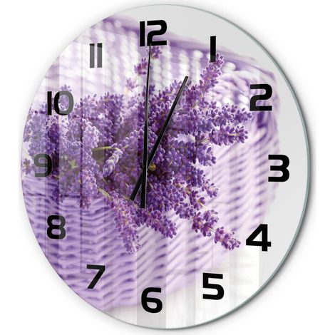Horloge Murale Ronde Grande Lisibilité Verre Trempé Silencieuse pour Salon Lavande dans un panier fi 60 cm (1/5)