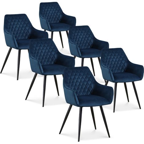 Lot de 6 chaises Victoria en velours bleu pieds noir (1/2)