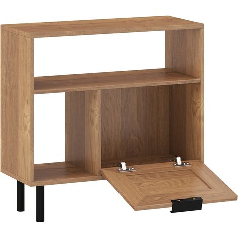 Comodino Boho in rattan con ripiano portaoggetti e gambe in metallo