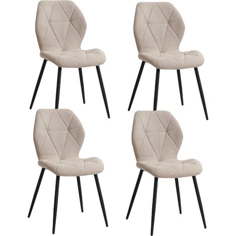 Wokaka Set di 4 sedie - Sedia da pranzo vintage a forma di diamante - Sedia in lino - Gambe in metallo (Beige)