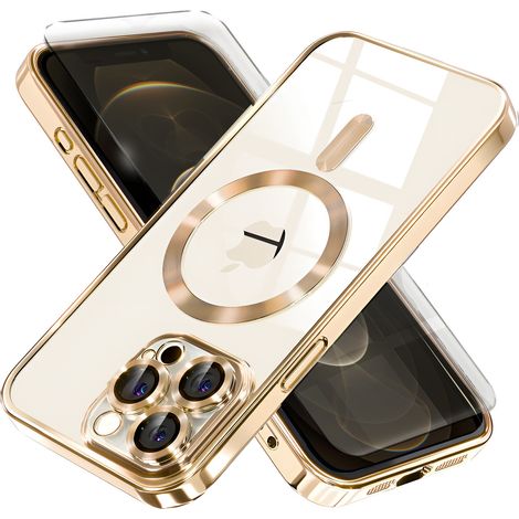 Funda para iPhone 12 Pro, Electro MagSafe, color dorado + protector de pantalla (1/5)
