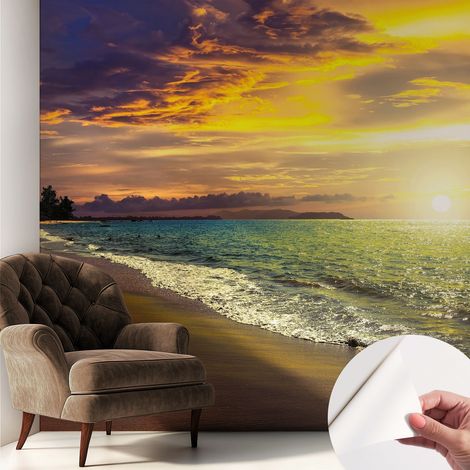 Papier peint autocollant avec imprimé pour intérieur moderne application facile a motif Plage au coucher du soleil 250x250 cm (1/5)