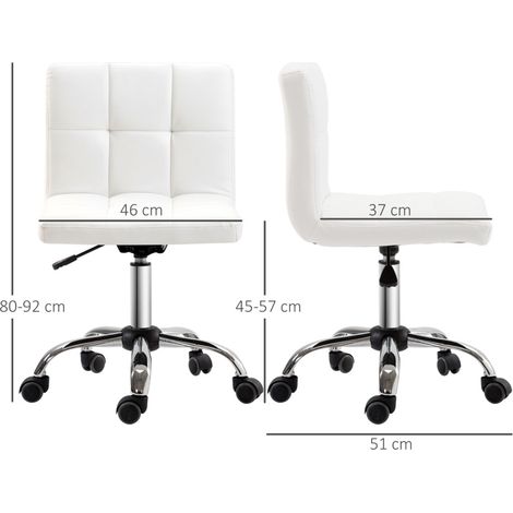 Chaise de bureau 45-57 cm blanche en simili cuir avec hauteur reglable et roulettes silencieuses (1/5)