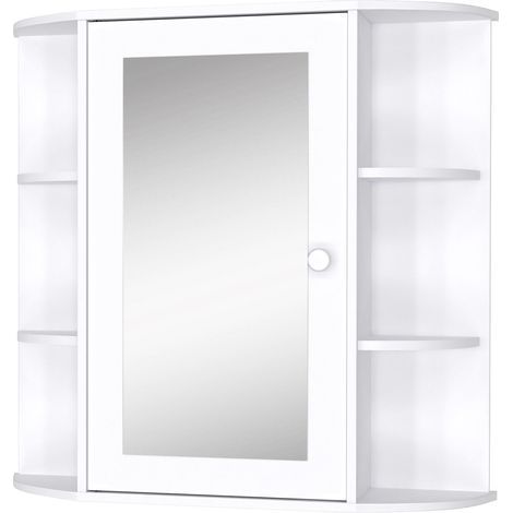 Armoire Murale avec Miroir Salle de Bain Meuble Miroir avec Rangement Toilettes 1 Porte + étagères latérales Blanc (1/5)