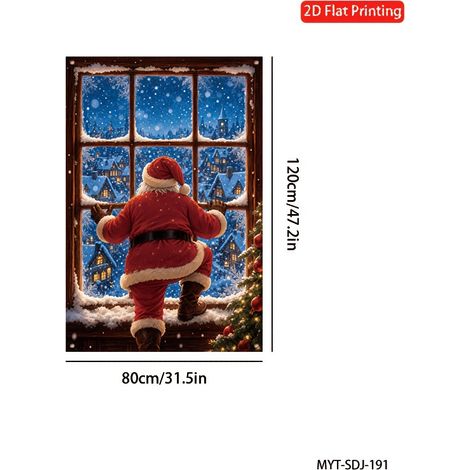 Bannière de Noël à suspendre à la fenêtre, décoration festive, toile de fond bonhomme de neige et Père Noël pour les fêtes de fin d'année - 80 x 120 cm (polyester) - 23