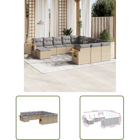 The Living Store 11-tlg. Garten-Sofagarnitur mit Kissen Beige Poly Rattan - Gartenmöbel - Esszimmergarnituren - Outdoor Möbel - Lounge Set - Rattan Sofa