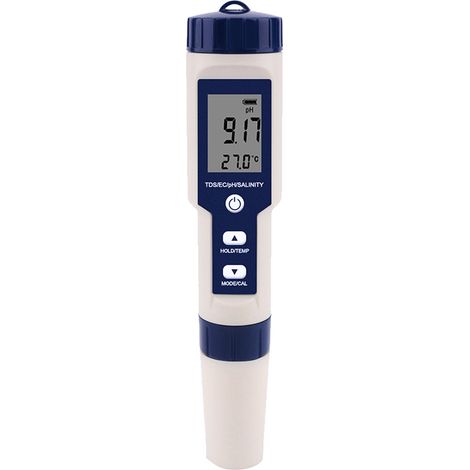 Eosnow 5-in-1-Wasserqualitätstester, digitaler Messgerät, Analysator, Detektor, PH/TDS/EC/Temperatur/Salzgehaltsprüfung, IP67-Widerstand, Hintergrundbeleuchtungsanzeige