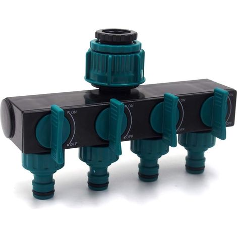 Sollbry Sprinklerschlauchanschluss 4 Ausgänge, Verteiler, Bewässerungsanschluss, Verlängerungsanschluss, Wasserhahnadapter, Hahnnase und Wahlschalter für Garten, Gewächshaus, Gemüse, Garten, Rasen