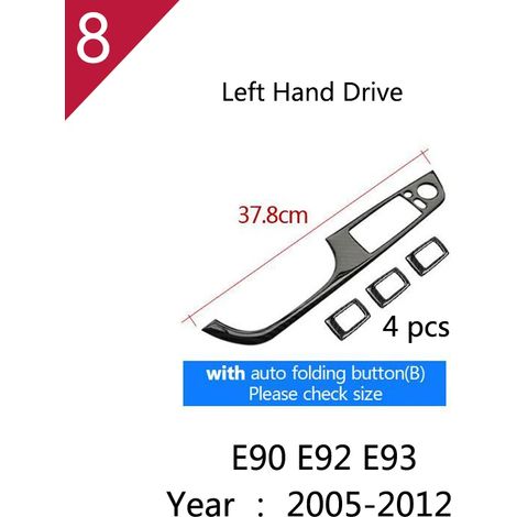 (Type 8 LHD) Accessoires en fibre de carbone pour BMW Série 3 E90 E92 E93 : garniture intérieure de levier de vitesses, panneau de climatisation CD, accoudoir de porte, etc. (1/4)