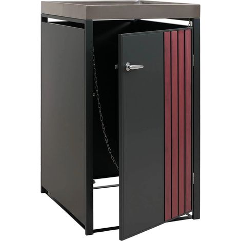 Cache-poubelle extérieur avec bac à plantes pour 1 bac 80 à 240 L abri poubelle en acier anthracite effet bois foncé 68 x 84 x 125 cm 040009338