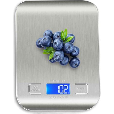 Balanza de cocina, acero inoxidable, precisión de 0,1 g, función de tara, conversión de unidades, balanza para repostería de oficina (1/5)