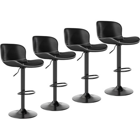 Barhocker 4er Set, höhenverstellbar, drehbar, Kunstleder, Schwarz (1/5)
