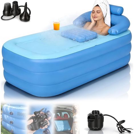 1 Baignoire Gonflable, 160x84x74 Cm, PVC, Avec Coussin Et Porte-Gobelet, Pour Spa Et Camping