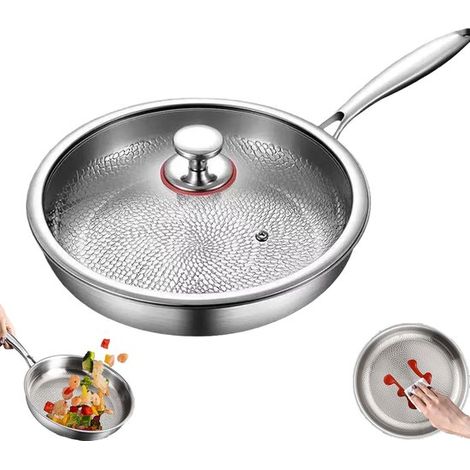 Sartén de titanio con tapa, Nueva sartén de titanio, Ultrarresistente y a prueba de arañazos, Resistente a altas temperaturas, 22 cm, Plateado (1/5)
