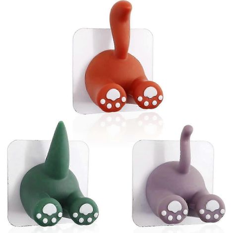 Lot de 3 crochets muraux adhésifs, crochets multifonctions en forme de queue d'animal, porte-brosses à dents, crochets pour la cuisine et la salle de bain (1/5)