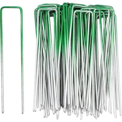 50 Pcs Piquets de Fixation, Piquets de Jardin, Agrafes Gazon Synthétique Vert, pour bâches de Sol de Jardin, Fixation de Gazon synthétique extérieur (1/4)