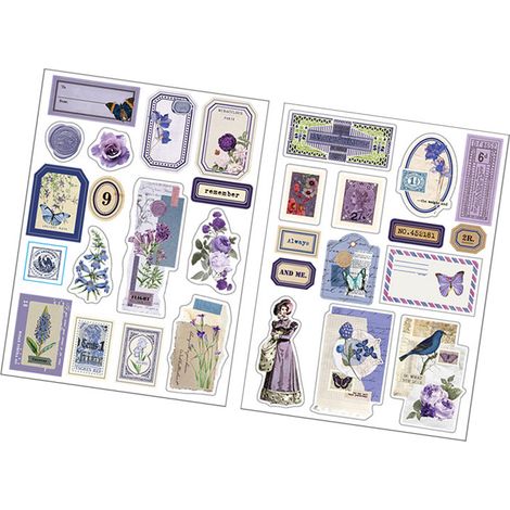 feuilles d'autocollants vintage pour agenda, scrapbooking et ordinateur portable, style vintage, violet. (1/5)