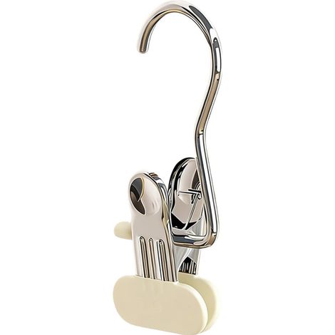 10er-Pack Hosenbügel aus Edelstahl mit Clips, rutschfeste, gummierte Federkleiderbügel (Beige) (1/4)