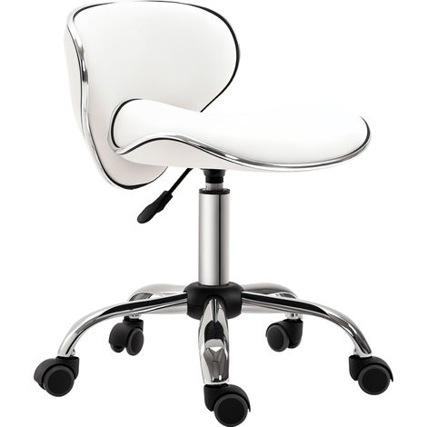 Adjustable Rolling Swivel Beauty Salon Chair, Stool for Spa, Technician - White