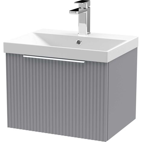 Hudson Reed Fluted Wall Hung 1-Drawer Vanity Unit with Basin 3 500mm Wide - Satin Grey (1/5)