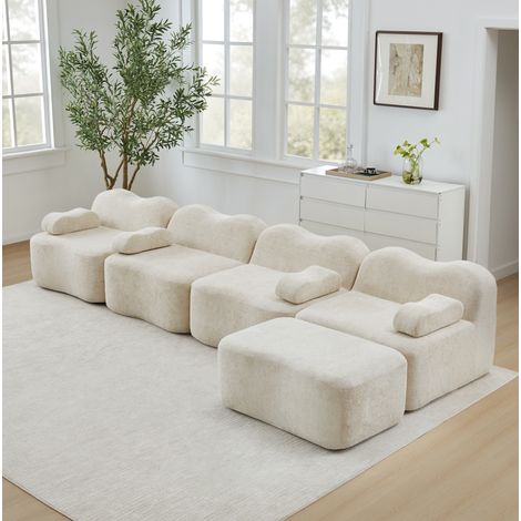 Sofá modular esquinero de terciopelo beige OKMYHOME (1/5)