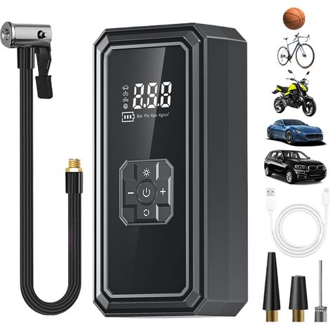 Pompe À Pneus avec Manomètre Numérique Éclairé Gonfleur De Pneus Portable pour Voiture pour Vélos Ballons Jouets Gonflables SUV Berline Camping Extérieur Maison Garage (1/5)