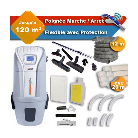 Aspirateur central SACH VAC Digital 1.8 kW garantie 4 ans + flexible rétractable 12 m avec housse de protection + poignée marche/arrêt + 7 accessoires + kit 1 prise RETRAFLEX + kit prise balai (rayon  (1/5)