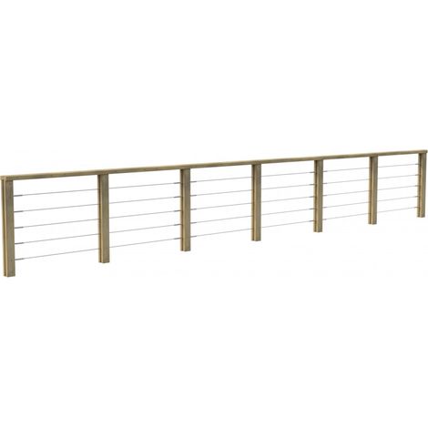 Kit Garde-Corps JERSEY Longueur = 6,9 m - Bois d'Epicea Traité Autoclave 4 - Tendeur en Inox - Recoupable - Montage Facile