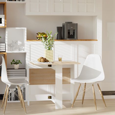 Table de cuisine pliable 103L x 76l x 74H cm en bois bicolore chêne blanc