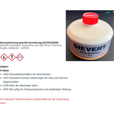 SIEVERT  Líquido  para  Soldar MaxSieFlux  Gel  320  ml  para  Titanio-Zinc,  Cobre,  Acero  Inoxidable  -  427303 (1/5)